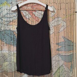 H&M BASIC Round Neck Viscose Tank Top, Black, Large